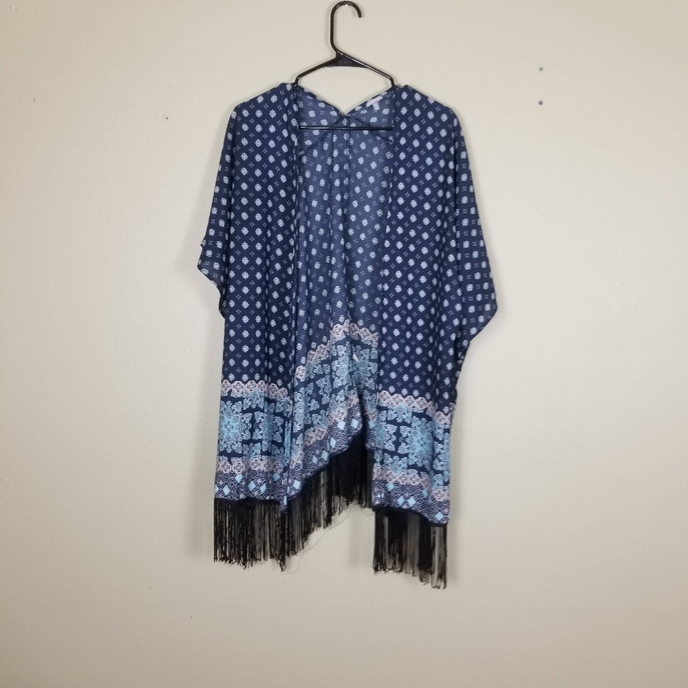 Charlotte Russe Open Front Fringe Kimono Med